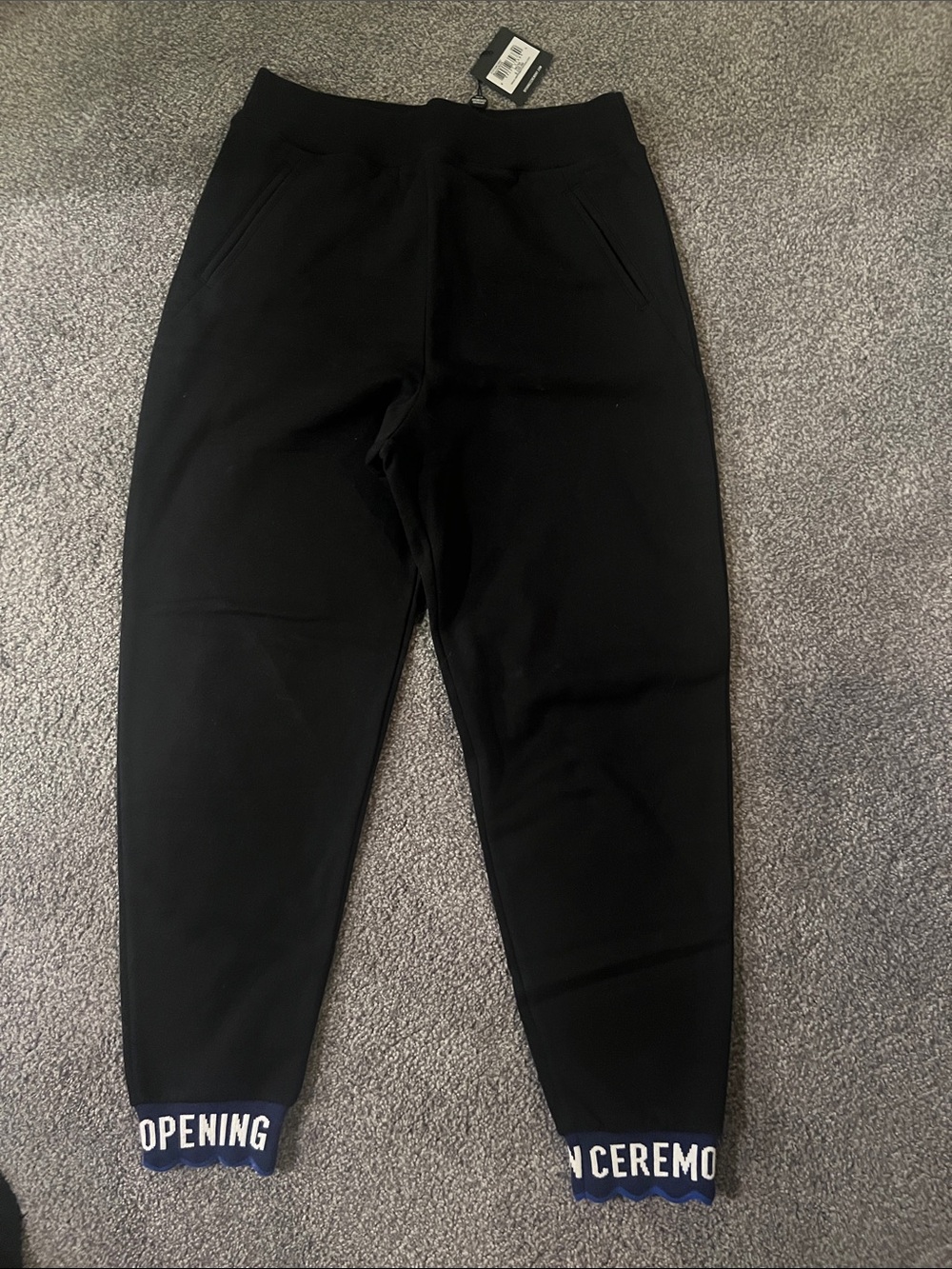Opening Ceremony Black Jogger Sweatpants with Branded Navy Cuffs
